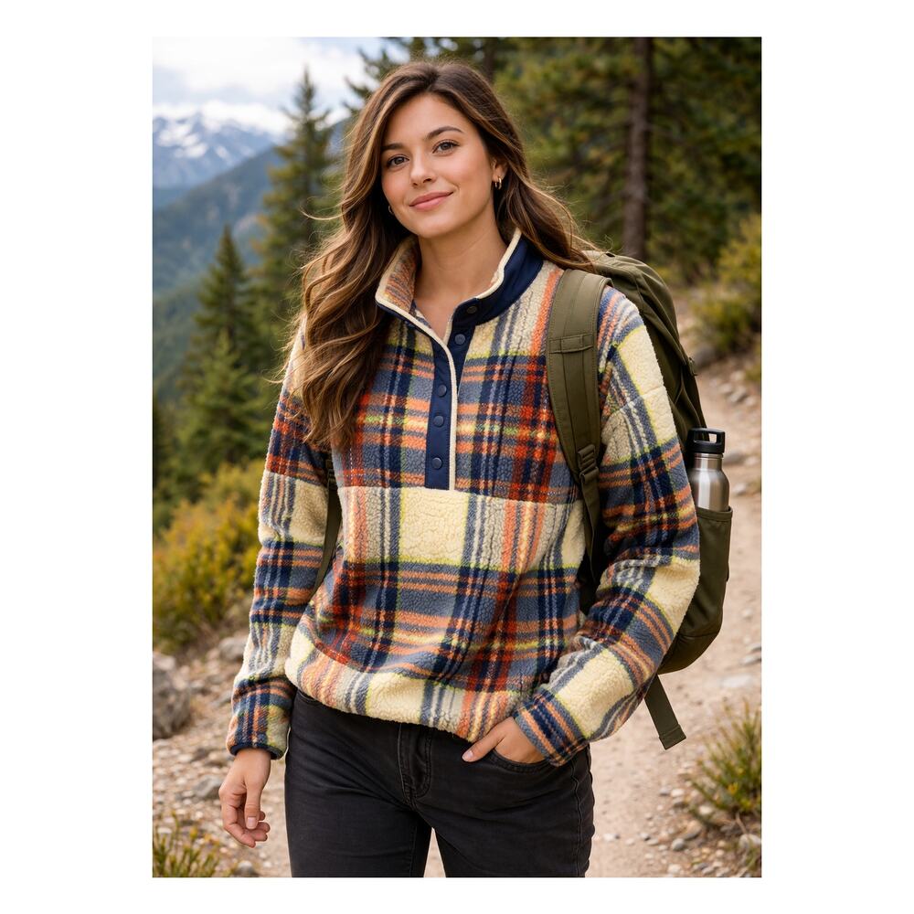 American Eagle Plaid Multicolor Fleece Pullover Jacket Size S